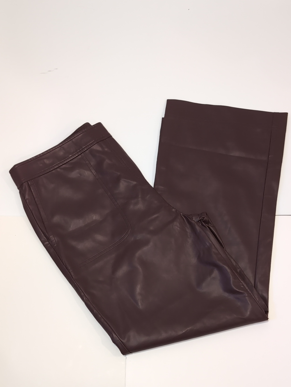 NWT Lyse Spenard Brown Faux Leather Wide Leg Slip On Pants Vegan Large Merlot